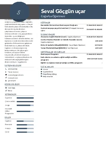 Coğrafya Öğretmeni CV Örnekleri cv indir